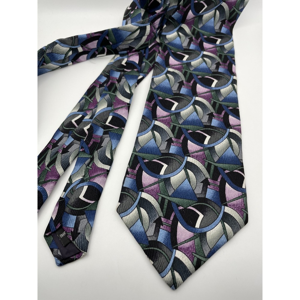 J. Garcia Mens Silk Necktie Abstract Geometric Blue Purple Art Series Tie